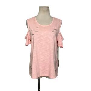 Honey Punch pink melon cold shoulder short sleeves ripped t shirt size M